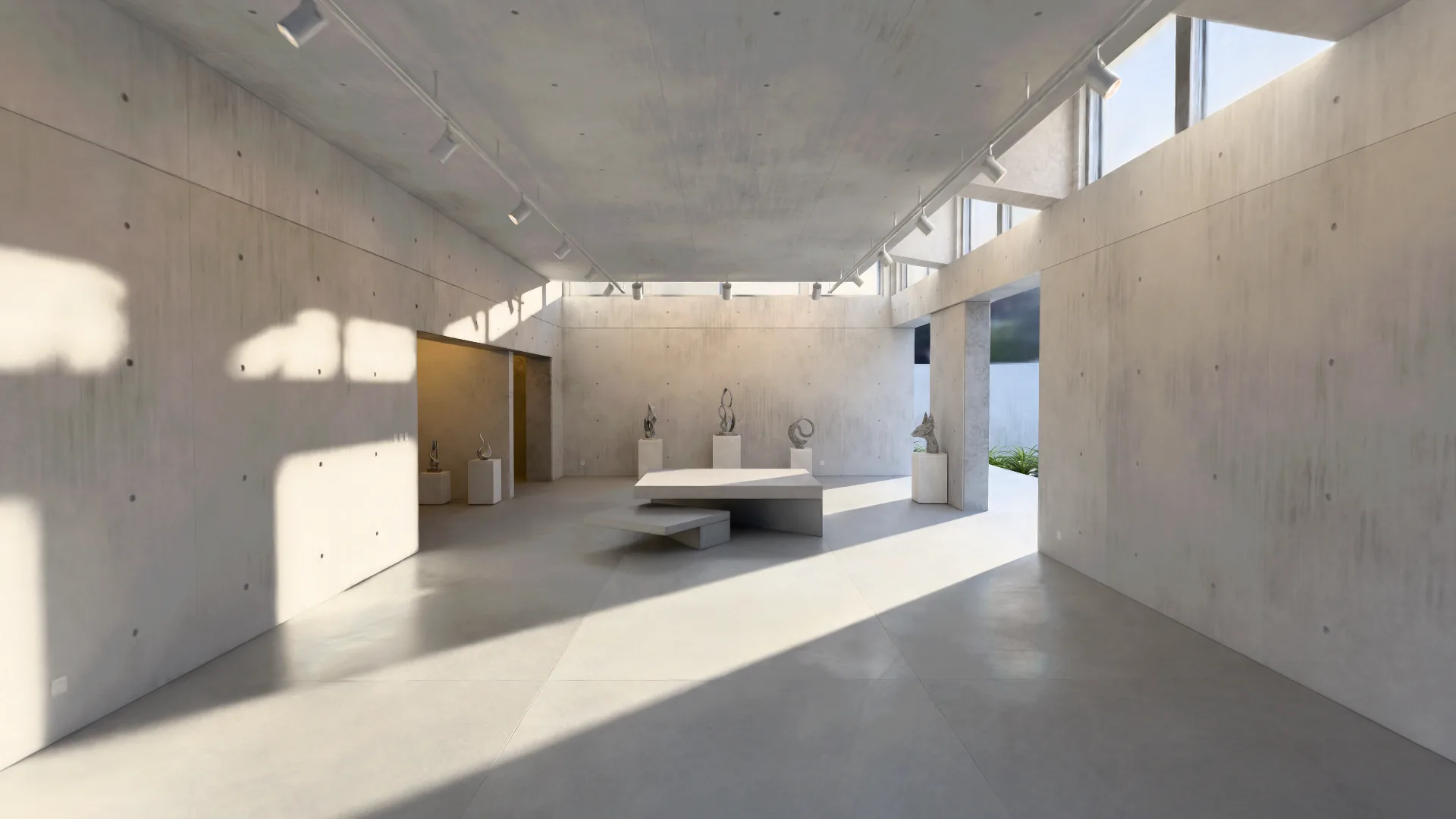 The Gallery: a concrete hall in afternoon sun